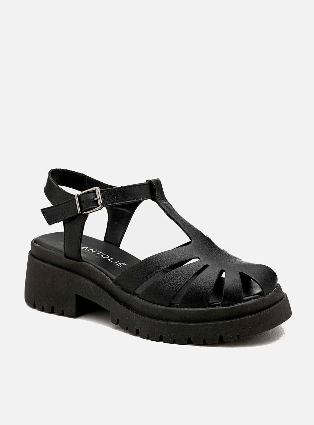 Sandália em Couro Fisherman Salto Morgan Preto