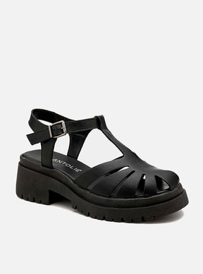 Sandália em Couro Fisherman Salto Morgan Preto