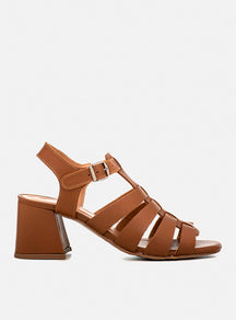 Sandália em Couro Salto Médio Lilian Caramelo