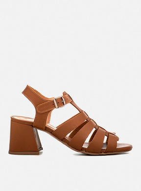 Sandália em Couro Salto Médio Lilian Caramelo