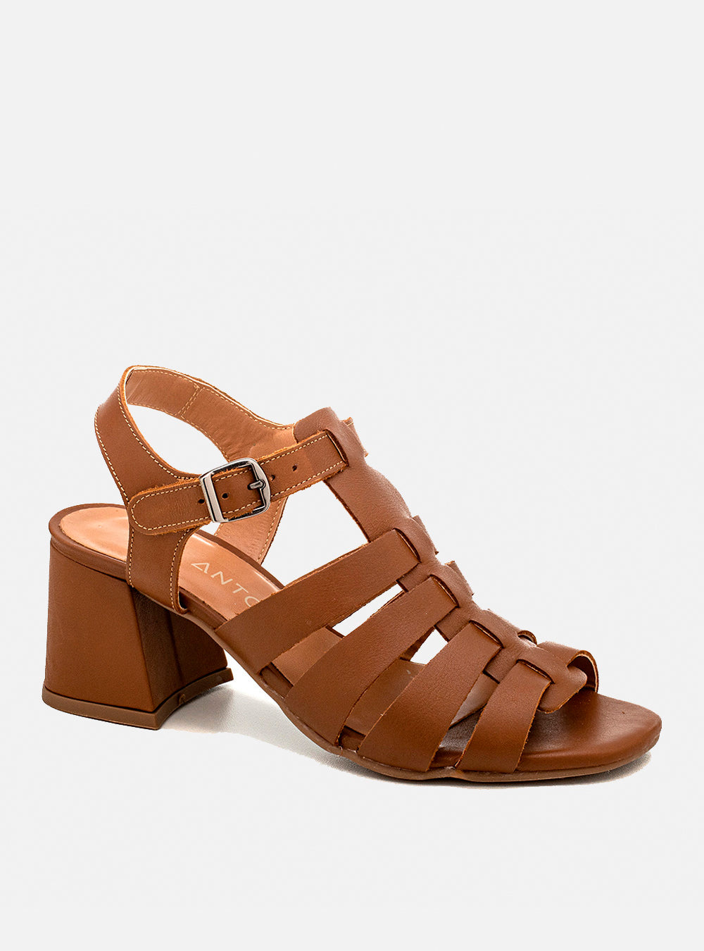 Sandália em Couro Salto Médio Lilian Caramelo