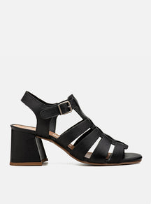 Sandália em Couro Salto Médio Lilian Preto