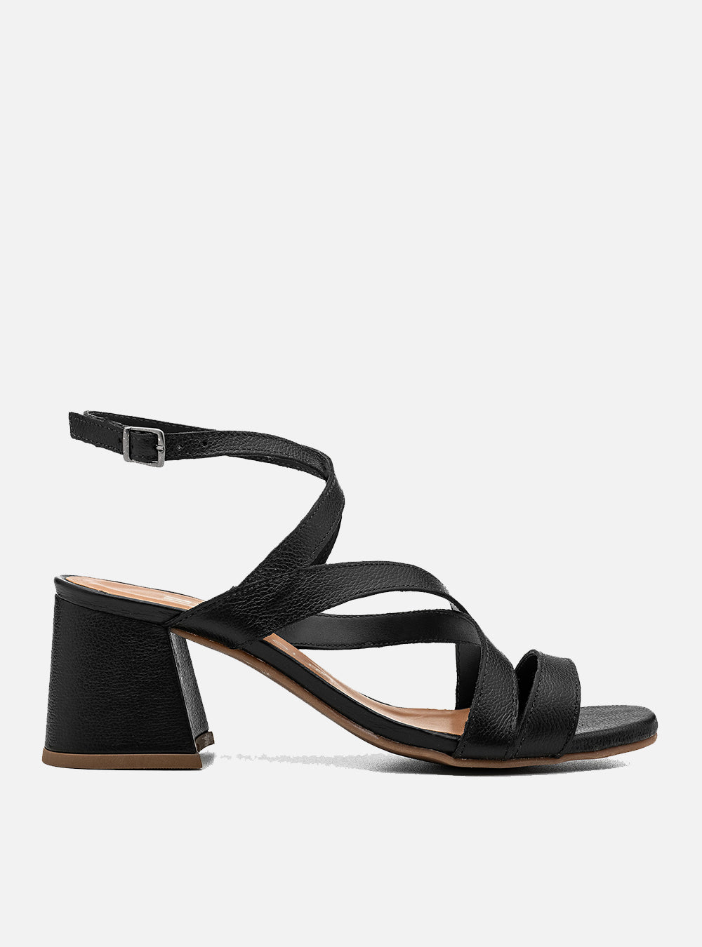 Sandália em Couro Tiras Transpassadas Lilian Preto