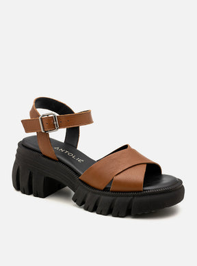 Sandália em Couro Tratorada Maitê Caramelo