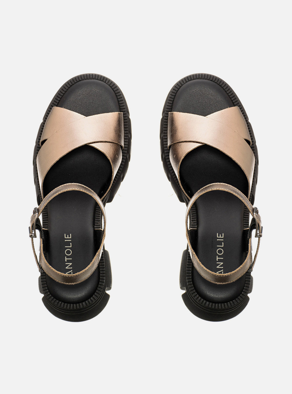 Sandália em Couro Tratorada Maitê Prata Velho