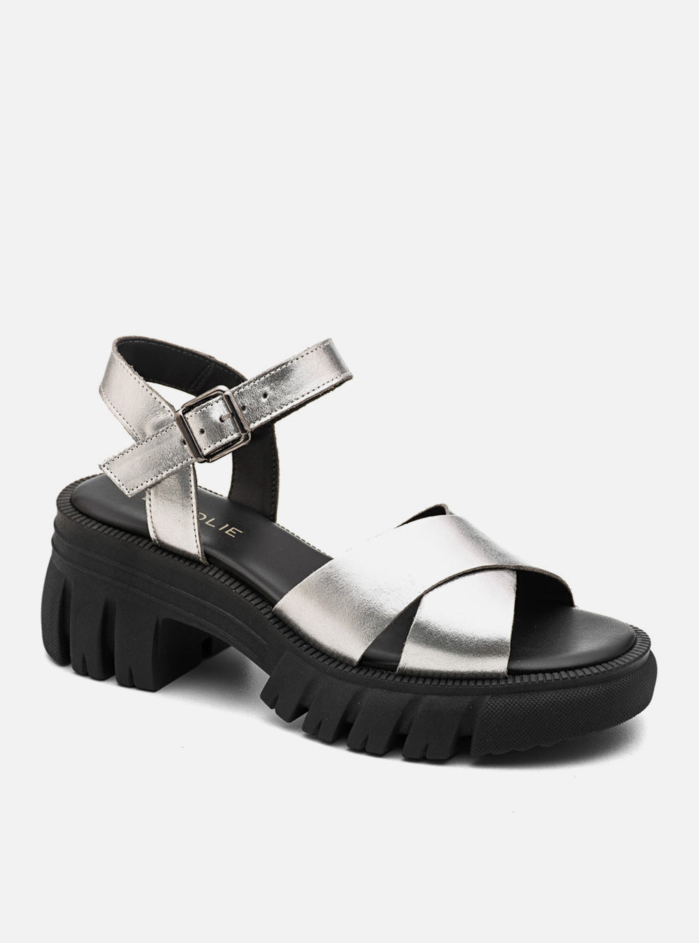 Sandália em Couro Tratorada Maitê Prata