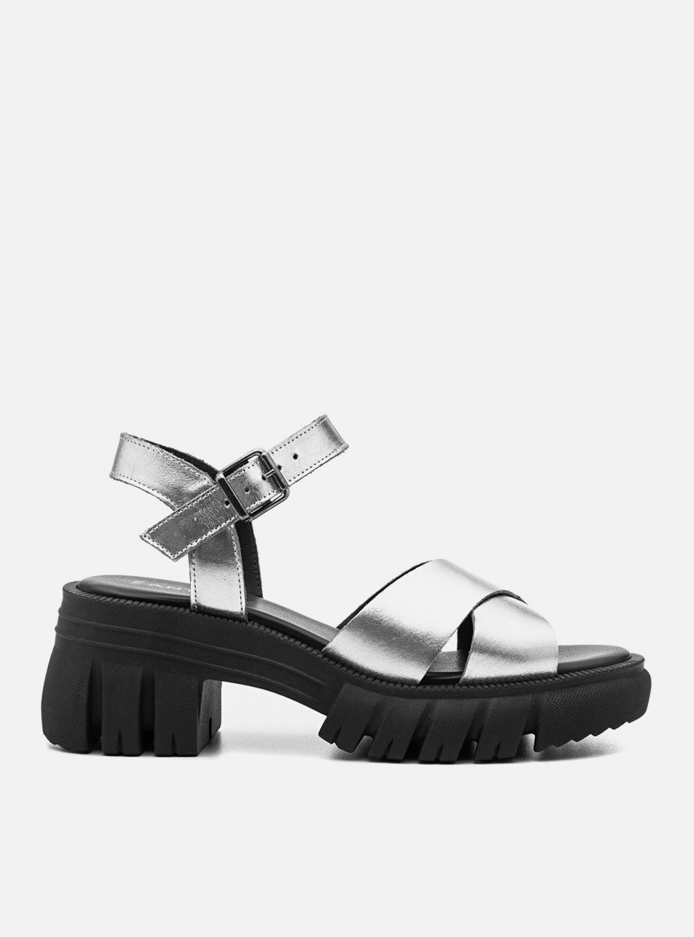 Sandália em Couro Tratorada Maitê Prata