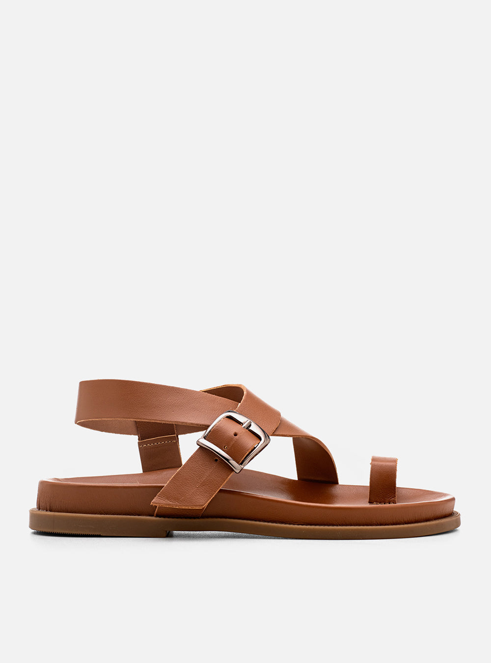 Sandália Papete em Couro Caramelo com Fivela e Dedeira