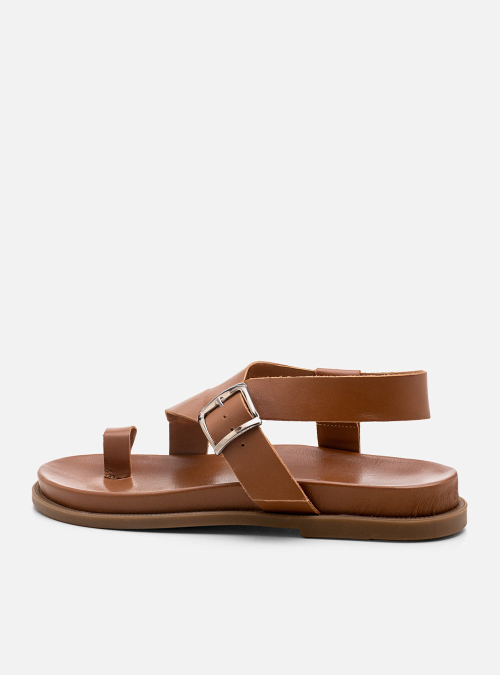 Sandália Papete em Couro Caramelo com Fivela e Dedeira