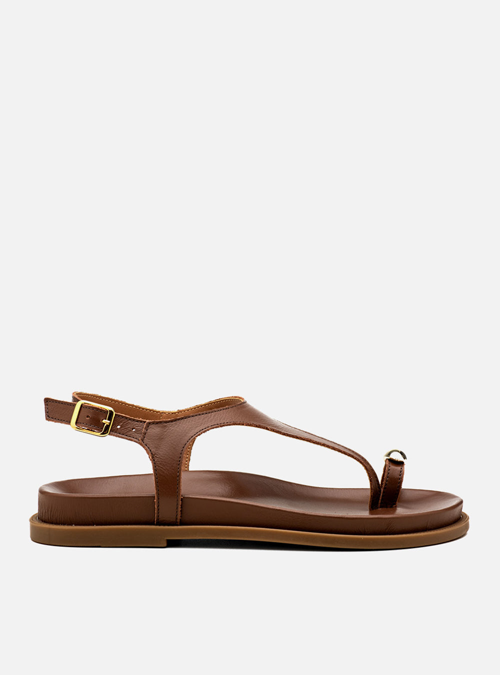 Sandália Papete em Couro Marrom Dedeira Metal