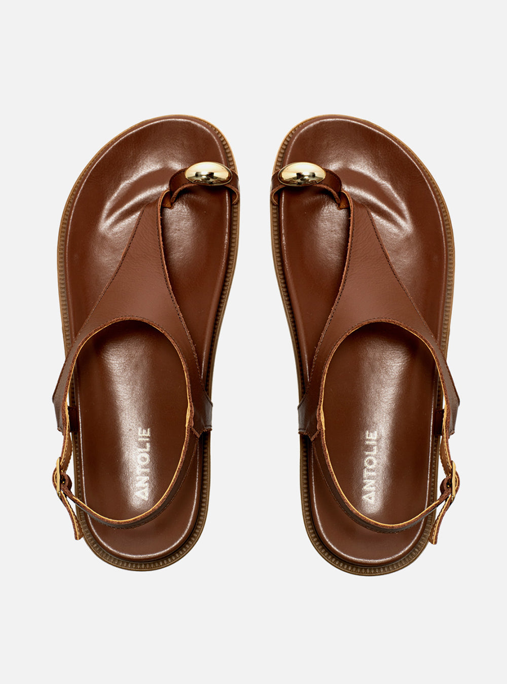 Sandália Papete em Couro Marrom Dedeira Metal