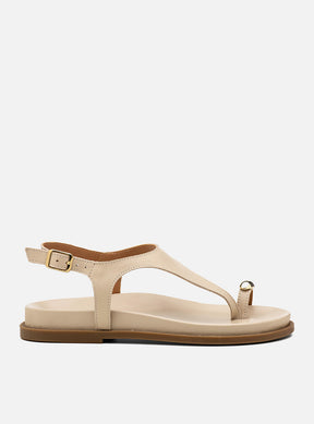 Sandália Papete em Couro Off White Dedeira Metal