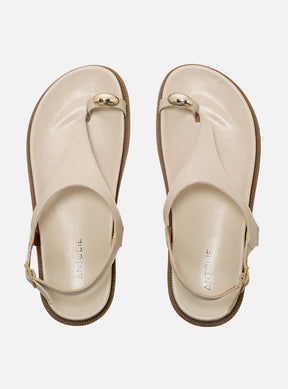 Sandália Papete em Couro Off White Dedeira Metal