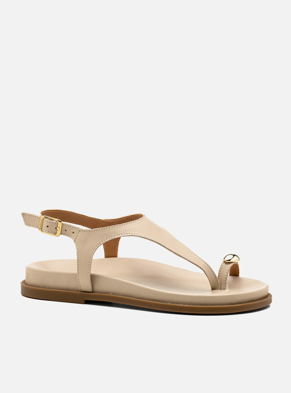 Sandália Papete em Couro Off White Dedeira Metal