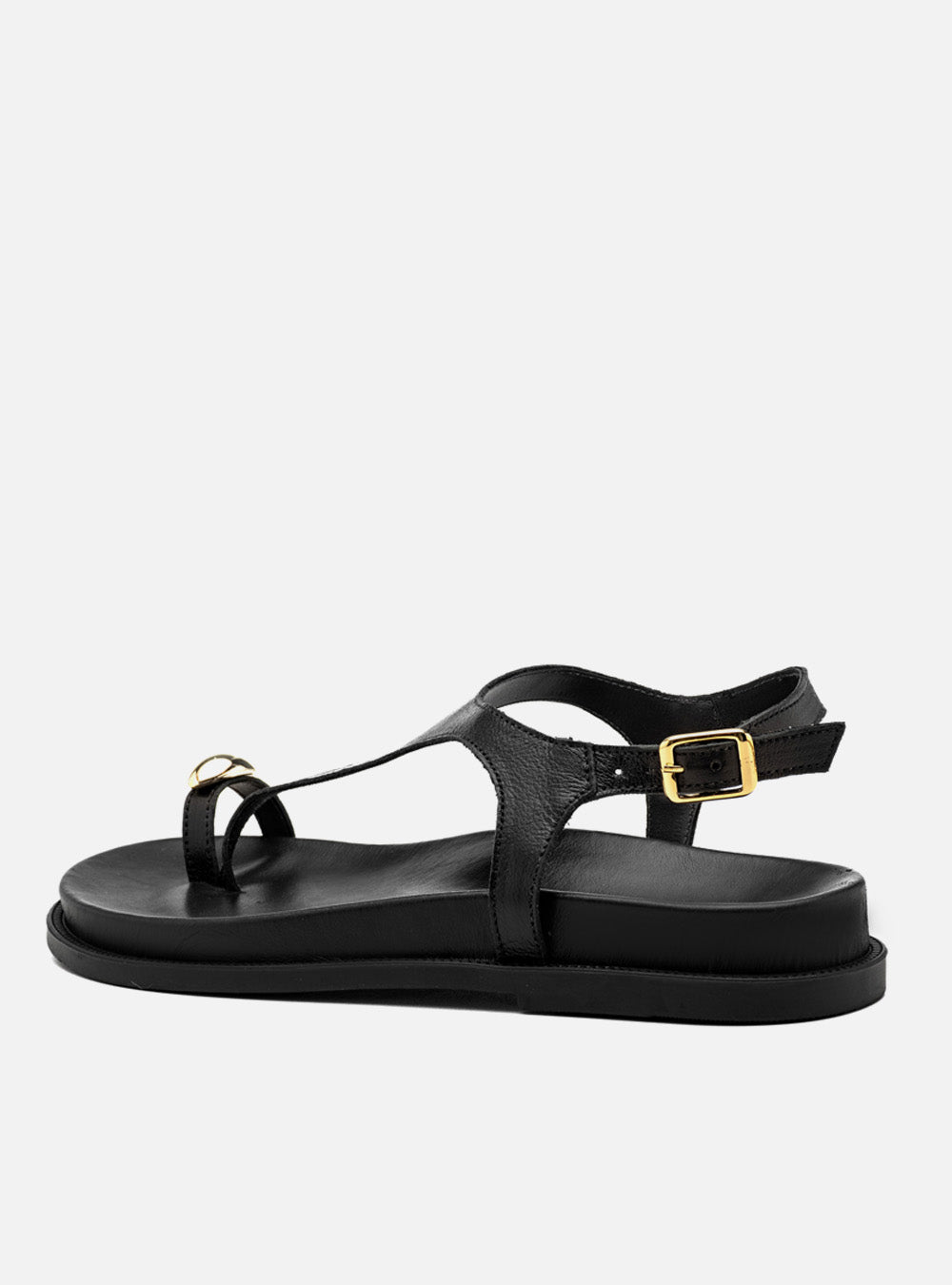 Sandália Papete em Couro Preta Dedeira Metal