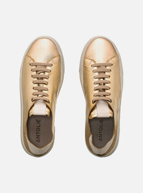 Tênis em Couro Dourado Elástico Basics